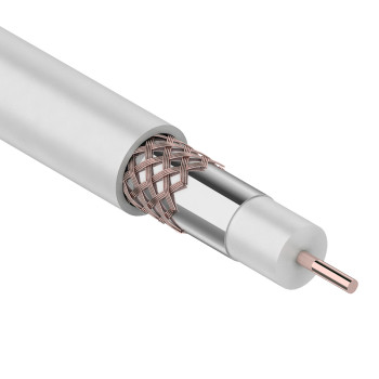 Фотография Кабель коаксиальный RG-6U, 75Ом, Cu/Al/Cu, 75%, 100м, INDOOR, белый REXANT, артикул 01-2223