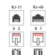 Фотография Розетка телефонная + сетевая LAN, на стену, (гнездо 8Р8С (RJ-45) + гнездо 6Р4С (RJ-11)) REXANT, артикул 06-0106-C