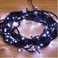 Гирлянда Твинкл Лайт 10 м, 100 LED БЕЛЫЙ, черный ПВХ, IP65, динамика, 230В соединяется NEON-NIGHT (нужен контроллер 217-204)