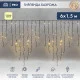 Фотография Гирлянда светодиодная Бахрома (Айсикл), 6,0х1,5м, 480 LED ТЕПЛЫЙ БЕЛЫЙ, черный КАУЧУК 3,3мм, IP67, постоянное свечение, 230В NEON-NIGHT (шнур питания в комплекте), артикул 255-296