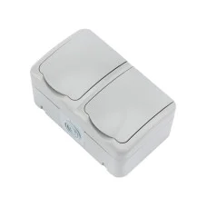 Блок горизонтальный 2 розетки (керамика) Mini OG IP54 с заземлением, о/у, серый KRANZ