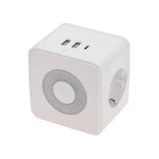 Двойник электрический Куб 16А с/з + 2хUSB-A 2,4А + USB Type-C 3А с ночной подсветкой, белый REXANT